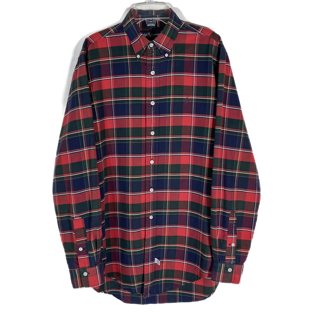Vintage Polo Ralph Lauren Men’s M Plaid Red Blue Button Down Shirt Classic Fit